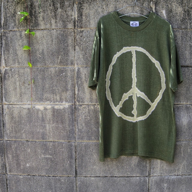 “PEACE☮” 抜染 タイダイ ヘンプコットン Tシャツ -khaki-