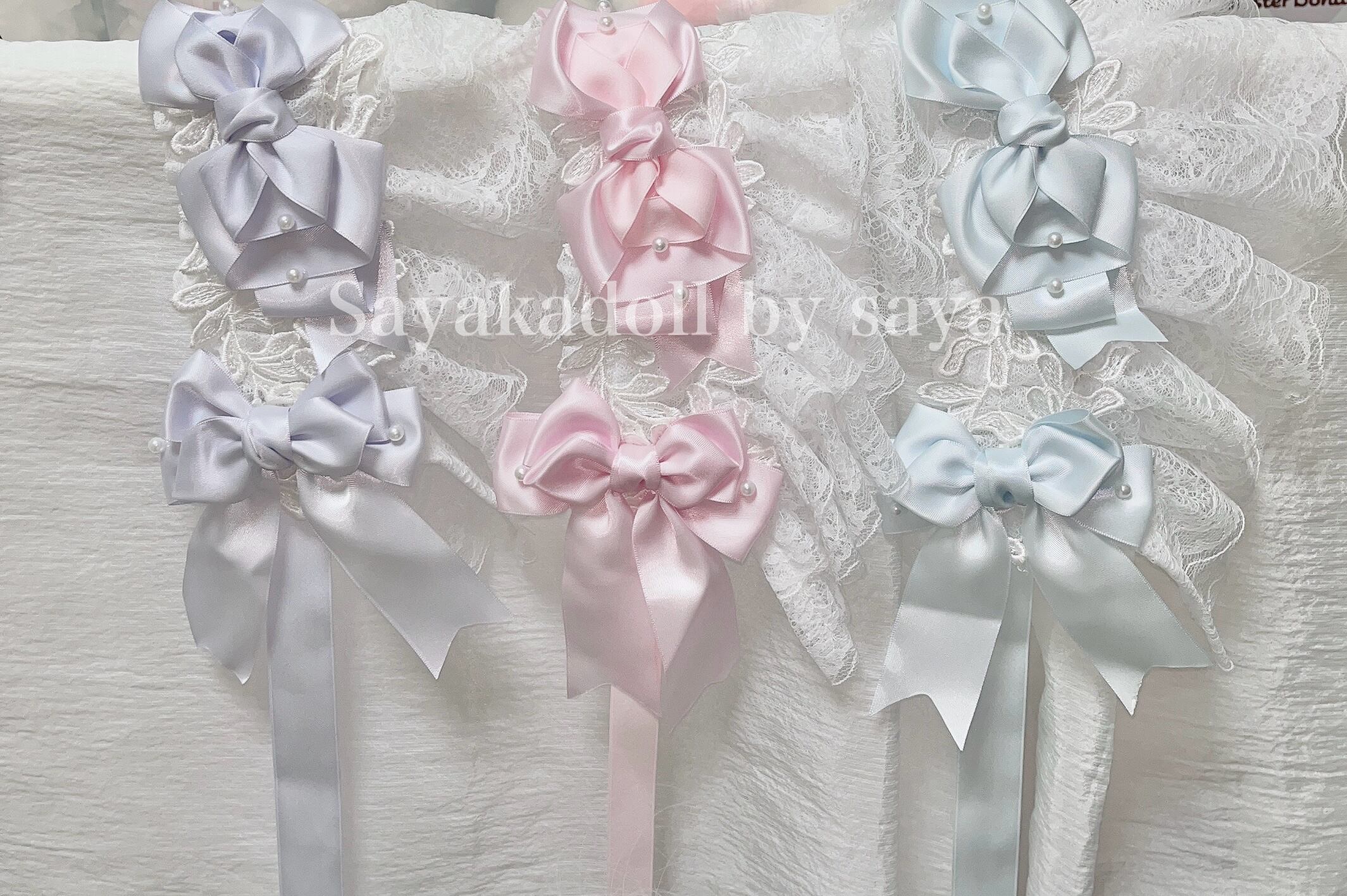 ♡ No.8 ドットリボンパールビジューとふわ雪ぽんぽんヘッドドレス blue♡ No.8 ドットリボンパールビジューとふわ雪ぽんぽんヘッドドレス pink