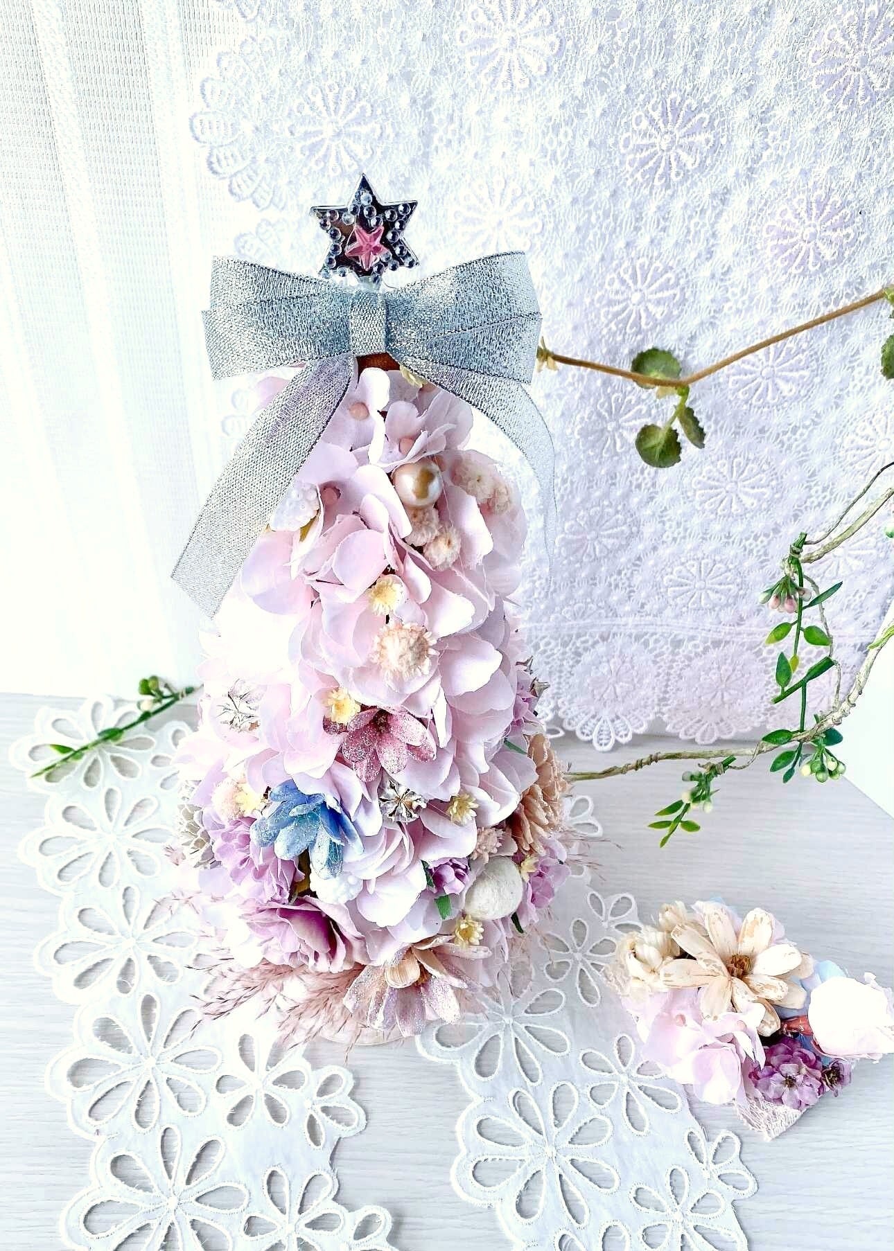 【HK-003】やさしさ咲くパステルピンクのクリスマスツリー｜心ときめく冬の飾り