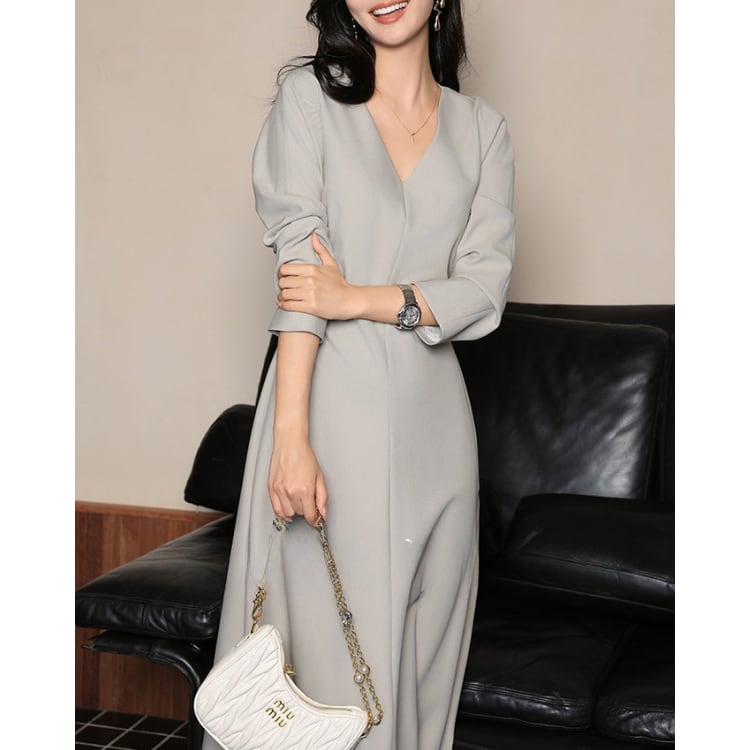 Vネック Aライン ワンピース ◆3col YH9889