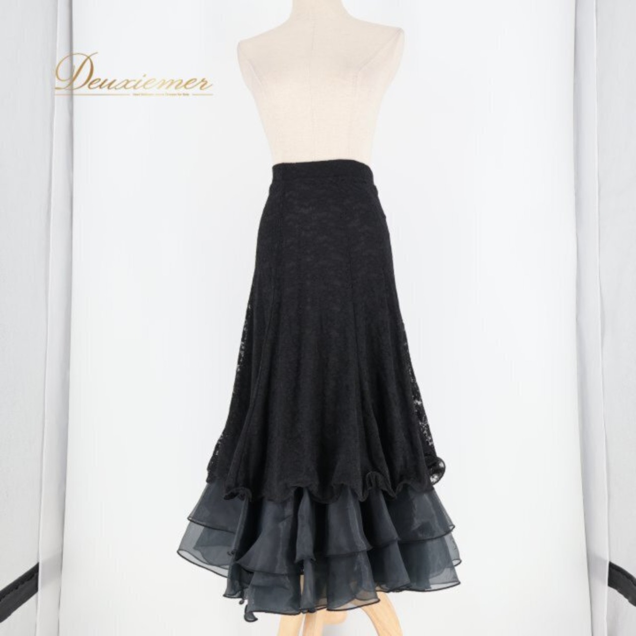 社交ダンス 衣装 スカート ブラック系 タカダンス TAKA DANCE 黒 花柄 レース フリル 練習 レッスン 伸縮 ストレッチ 華やか ボリューム ダンス衣装 イベント ステージ パーティー かわいい