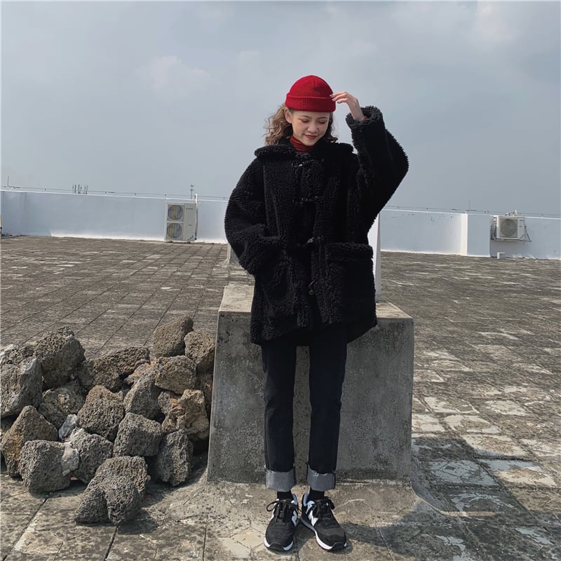 ボア ダッフルコート 韓国ファッション もこもこ 防寒 ハーフコート