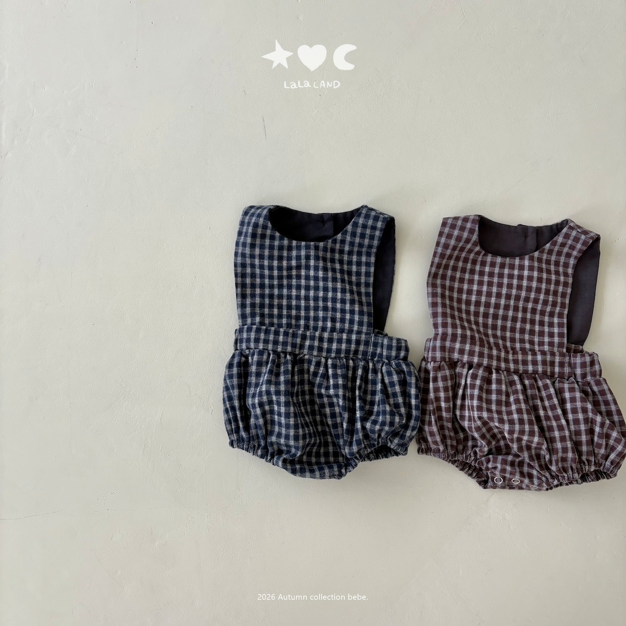 韓国子供服 / LALALAND / 26Autumn / ベベ チェック ロンパース / 秋服 / ベビー *6M~18M*