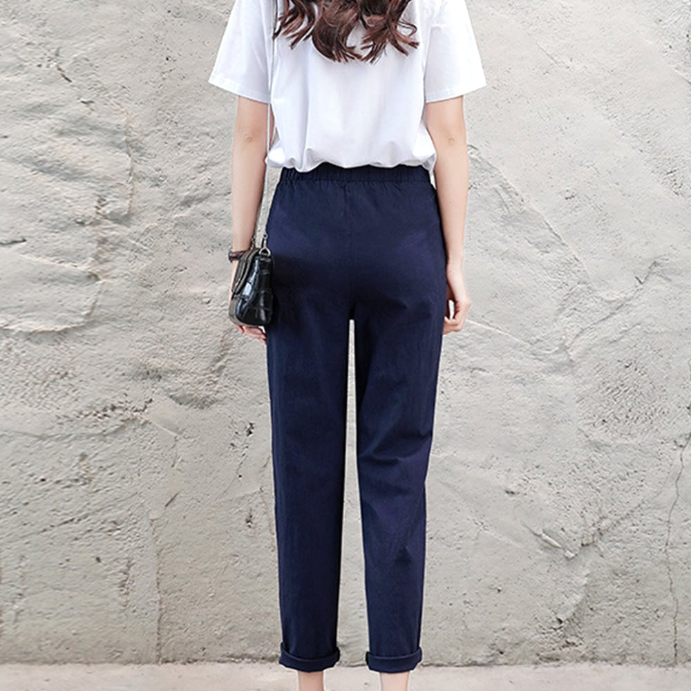 綿麻 アンクル パンツ レディース ストレート 春夏秋 韓国 きれいめ 大人 カジュアル おしゃれ シンプル 9分丈 薄手 カラーパンツ ウエストゴム 大人可愛い 大人女子