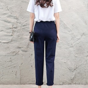 綿麻 アンクル パンツ レディース ストレート 春夏秋 韓国 きれいめ 大人 カジュアル おしゃれ シンプル 9分丈 薄手 カラーパンツ ウエストゴム 大人可愛い 大人女子