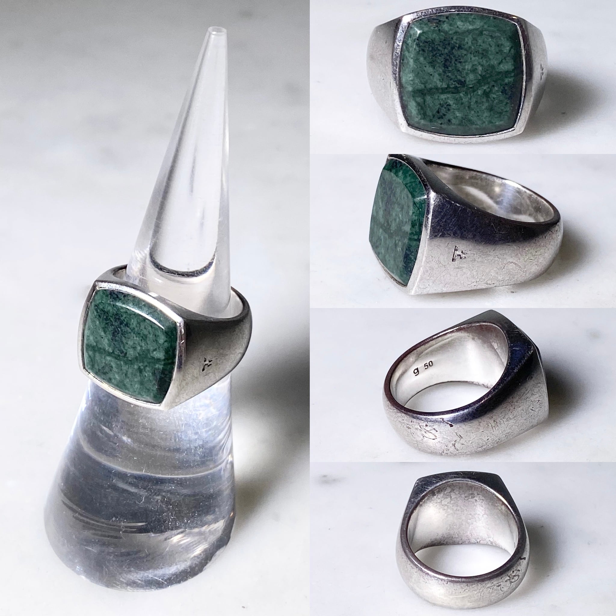 TOM WOOD silver ring “CUSHION GREEN MARBLE” | NOIR ONLINE powered by BASE