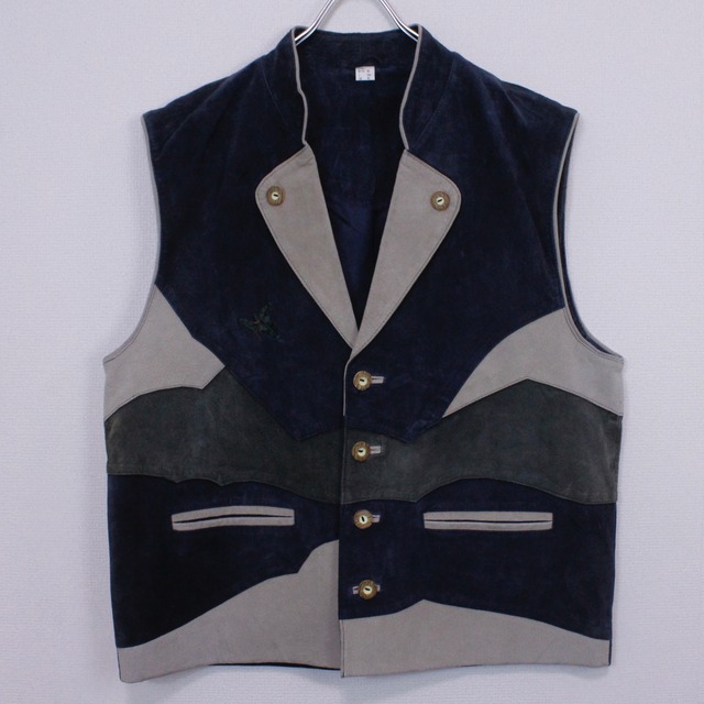 【Caka act2】Multiple Color Switching Embroidery Design Suede Leather Tyrolean Vest
