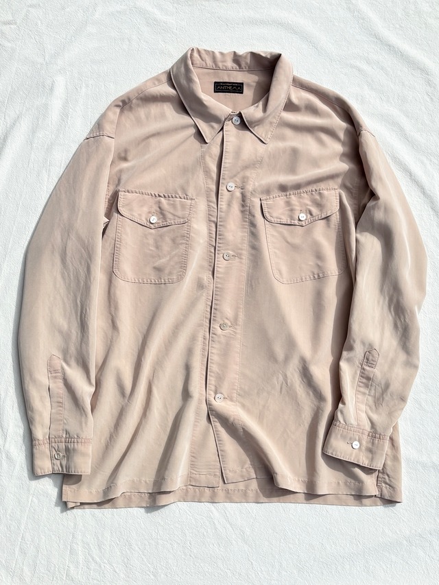 ANTHEM A / POWDERY FADE POPLIN OPEN COLLAR SHIRTS (FOG BEIGE)