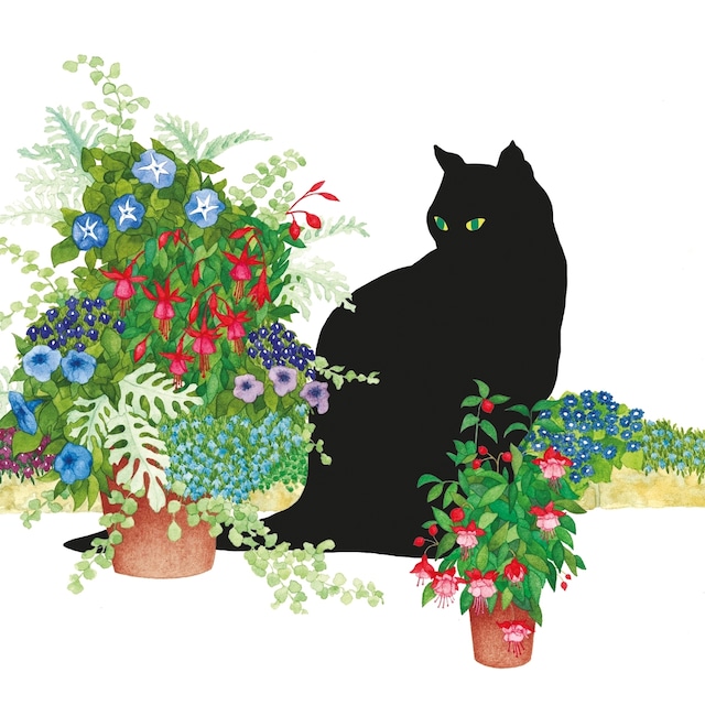 【Paperproducts Design】バラ売り2枚 カクテルサイズ ペーパーナプキン Black Cat Flower Pot ホワイト