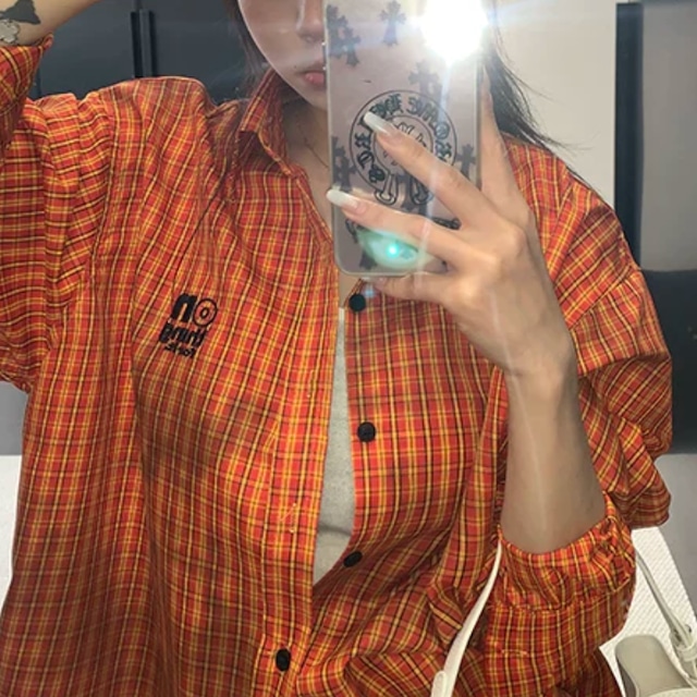 grunge-style color checkered pattern shirt　グランジカラーチェック柄シャツ　J2114
