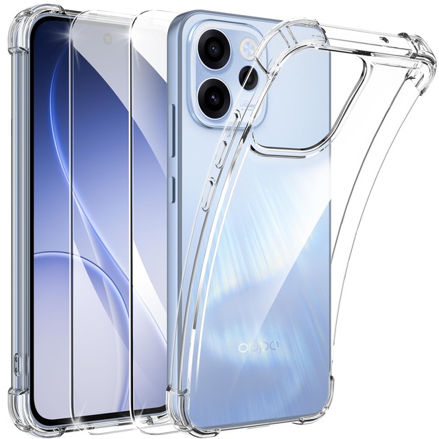 OPPO Reno15 A 用 ケース 耐衝撃 ガラスフィルム付き カバー 全面保護 ストラップホール 米軍MIL規格 クリア 保護フィルム2枚付き