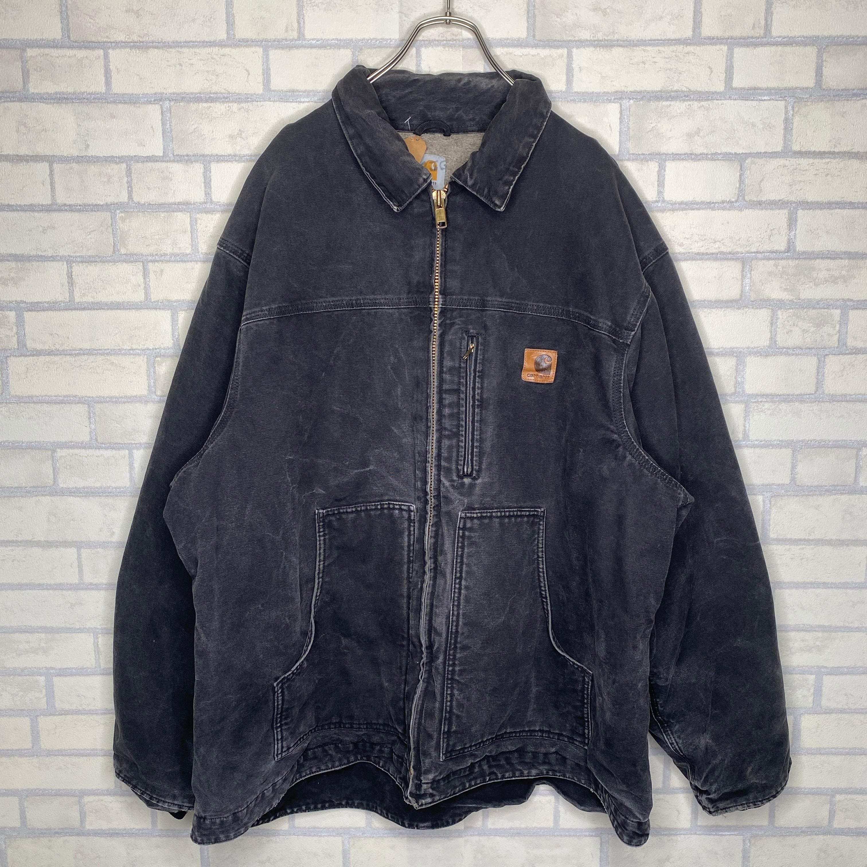 Carhartt カバーオール 2XL ブラック MADE IN USA 革パッチ 裏ポケット