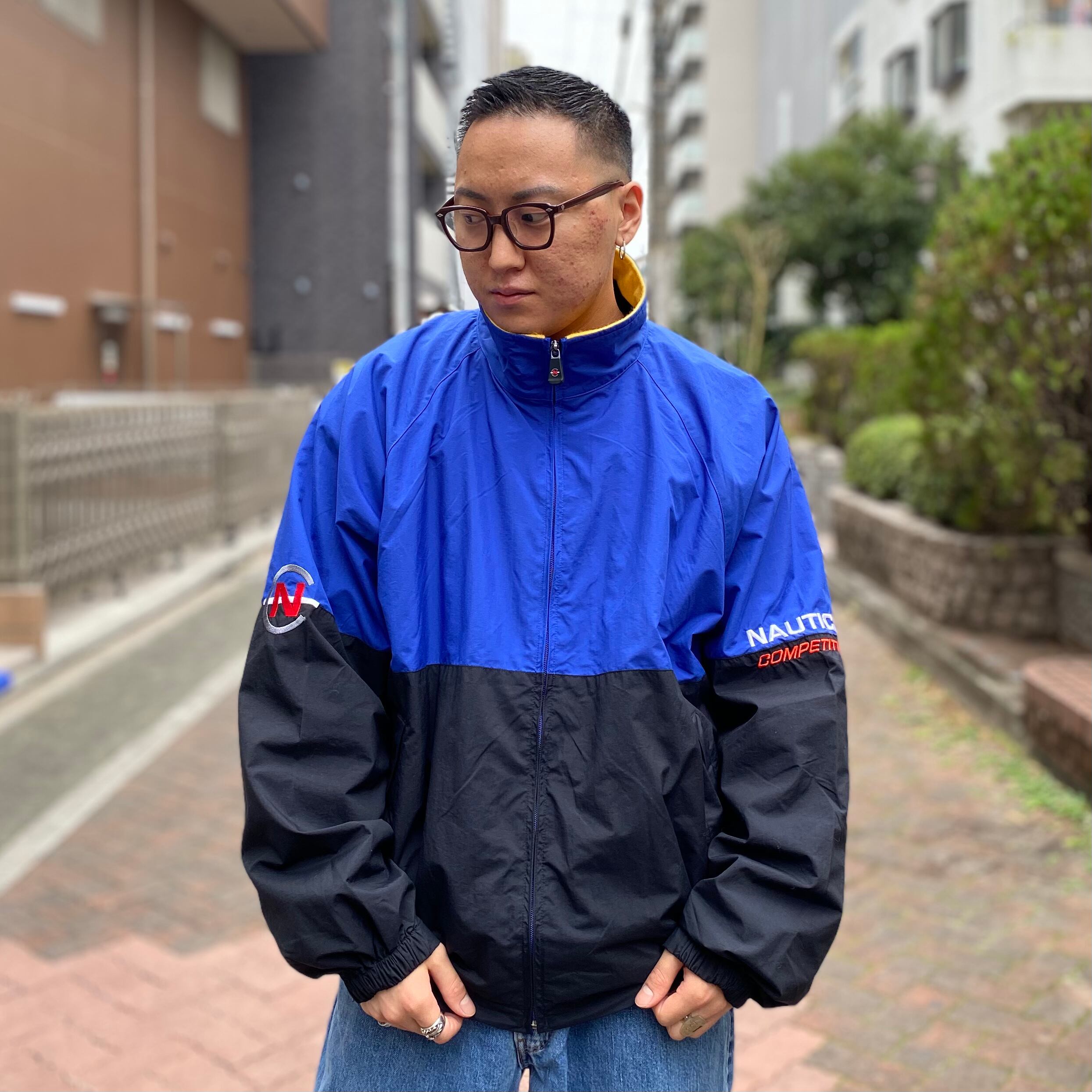 年代 size : XL NAUTICA ノーティカ ナイロン ジャケット 青×黒