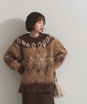 HD2510042 ノルディック柄シャギーニットプルオーバー brown