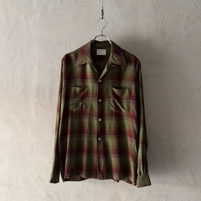 -KENTFIELD- 70's shadow check rayon shirt