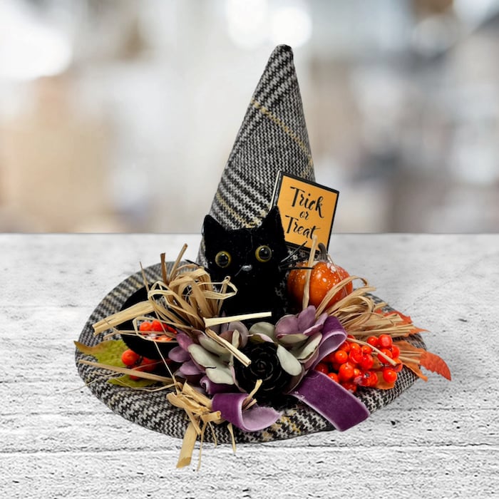 魔女の帽子 hp-6130b 黒猫と秋 かざり ミニ ハロウィーン 魔女 帽子