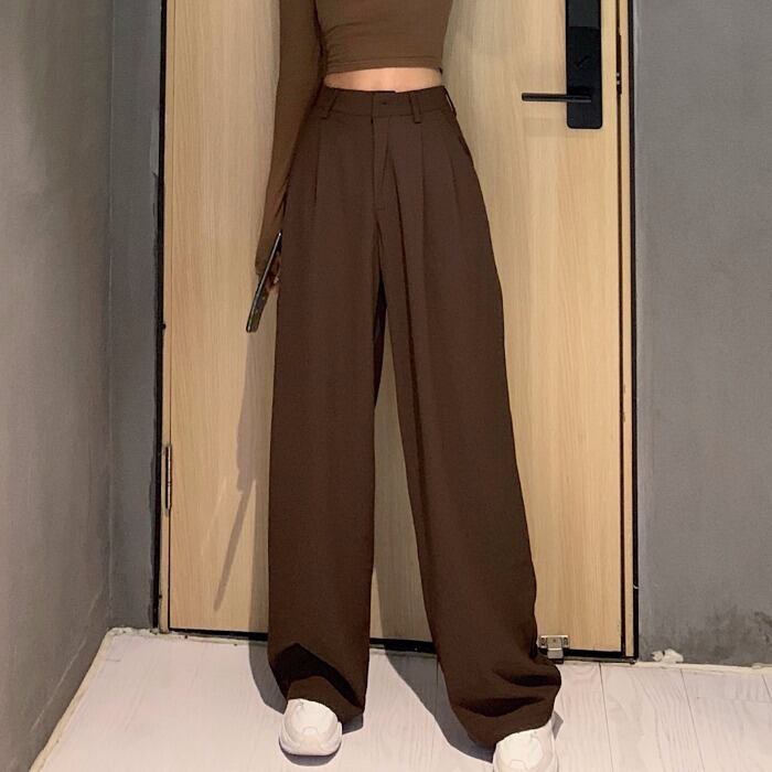 ネット赤レトロ無地野生ストレートストレートレッグパンツ女性の春の新しい学生のファッションハイウエストカジュアルロングパンツ 1号婦人21696635951