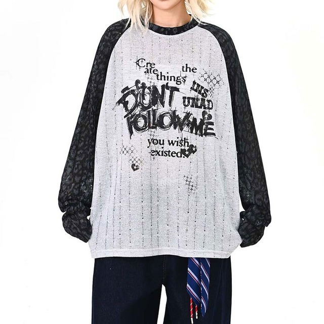 レトロタイポアートシースルーロングTシャツ 2col   R01639