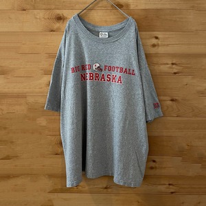 【cotton exchange】90s USA製 カレッジ ネブラスカ大学 NEBRASKA Tシャツ フットボール 刺繍ロゴ シングルステッチ 2XL オーバーサイズ US古着