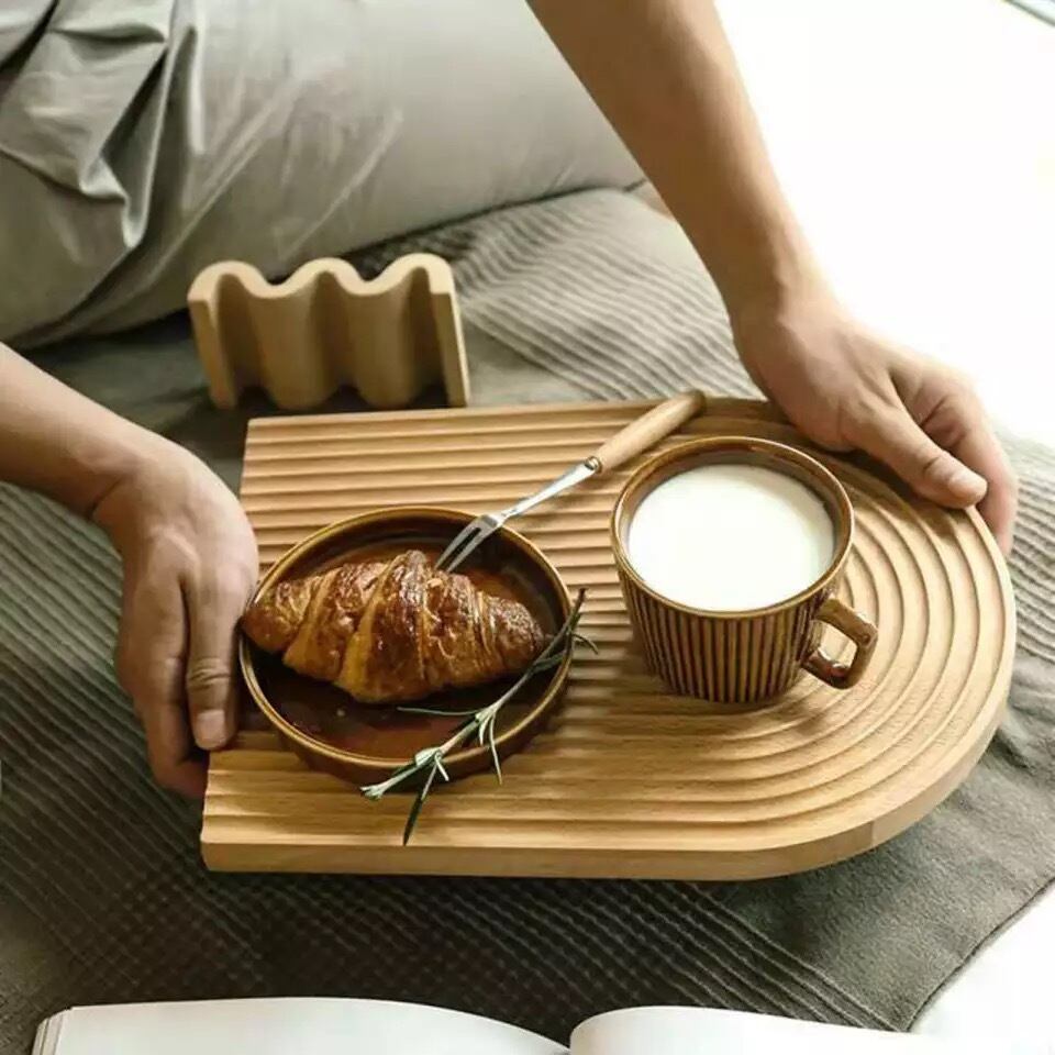 ウェーブトレイ　ウッドトレー レインボーwood tray ブナ モー ニング カフェ レインボー インスタ映え ダイニ ング キッチン ナチュラル  オブジェ 木製トレイ 国インテリア 北欧インテリア ザラホーム フランフラン系　韓国雑貨