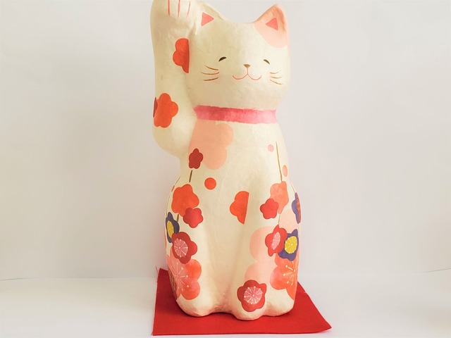 ちぎり和紙の花笑み(大)和み招き猫