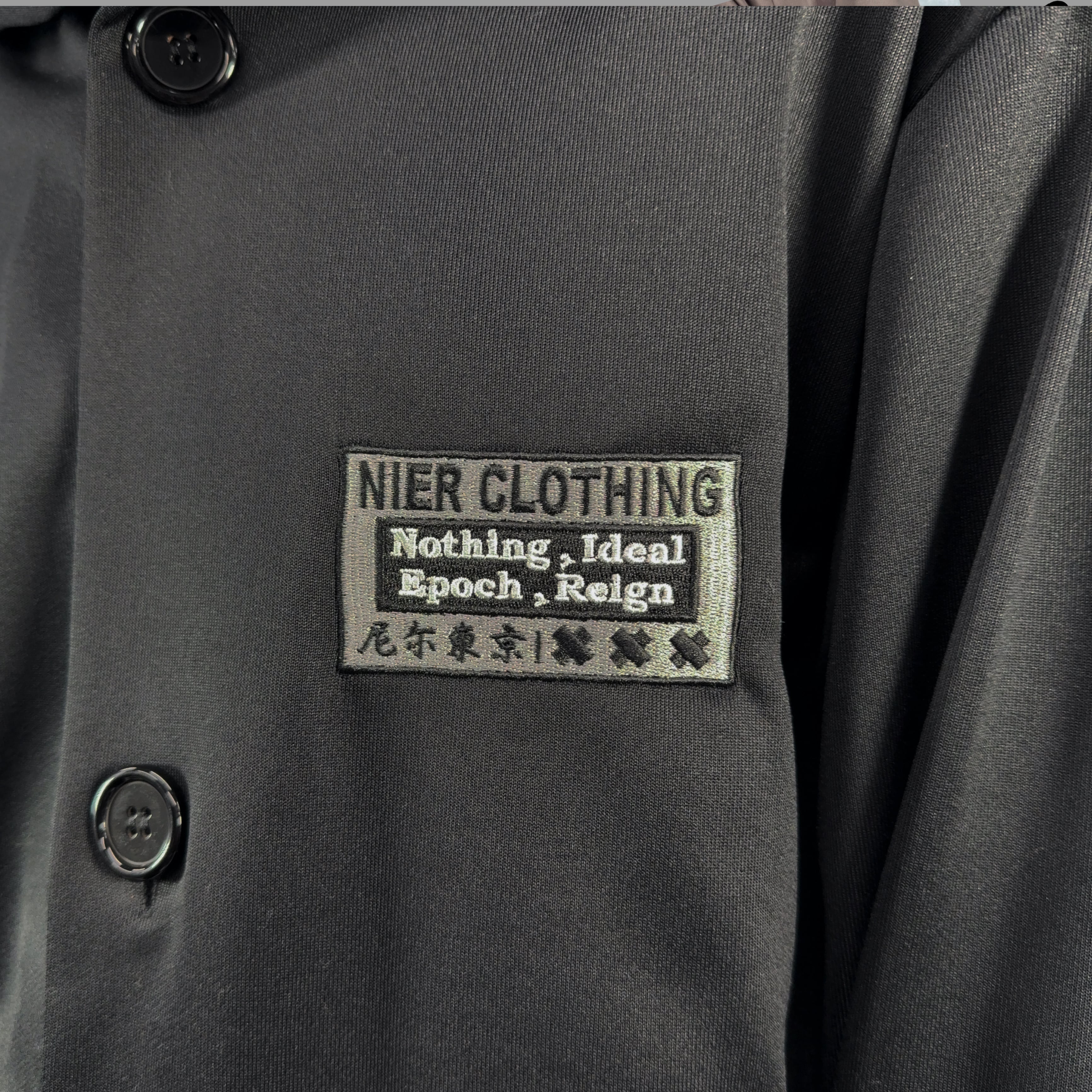春秋用4POCKET軽量BLACK LONG COAT【全刺繍DESIGN】 | NIER CLOTHING