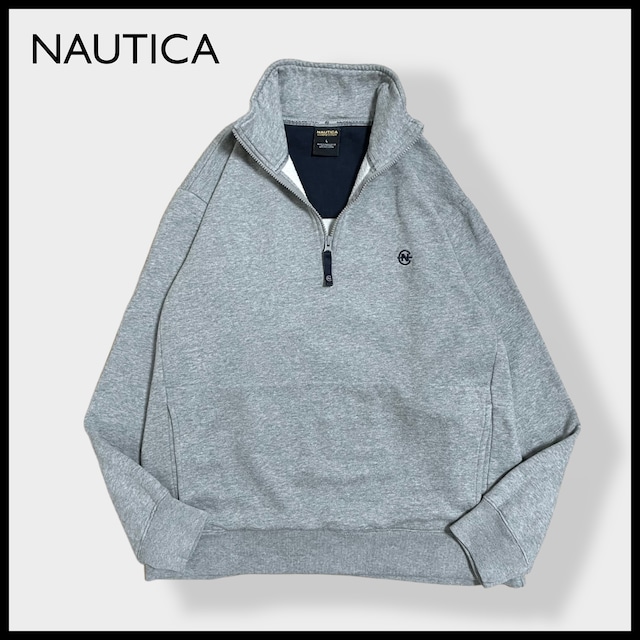 【NAUTICA】刺繍ロゴ ハーフジップ スウェット プルオーバー トレーナー グレー ノーティカ LARGE US古着