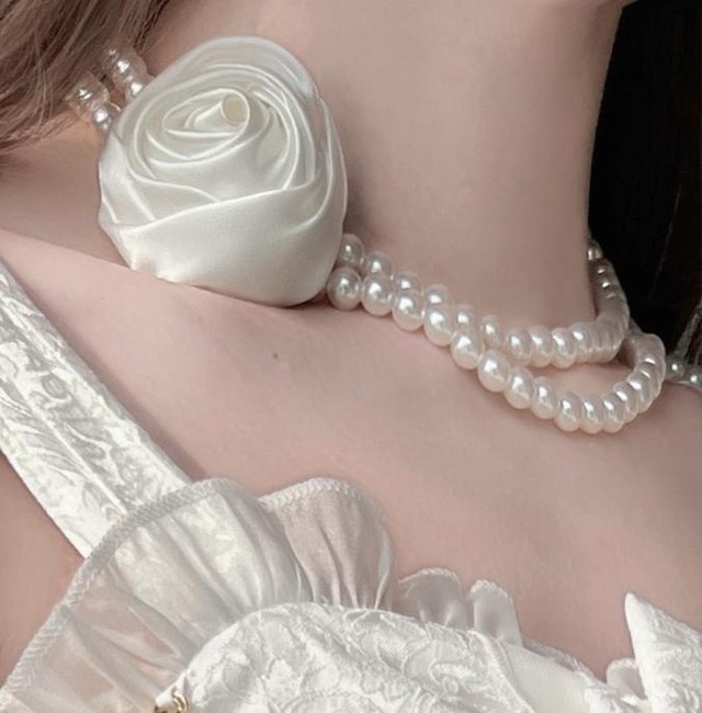 ゴスロリ通販 With U ファッション ネックレス 薔薇 フェイクパール パーティ イベント 原宿系 かわいい ろりーた キュート ゴシック 病みかわいい