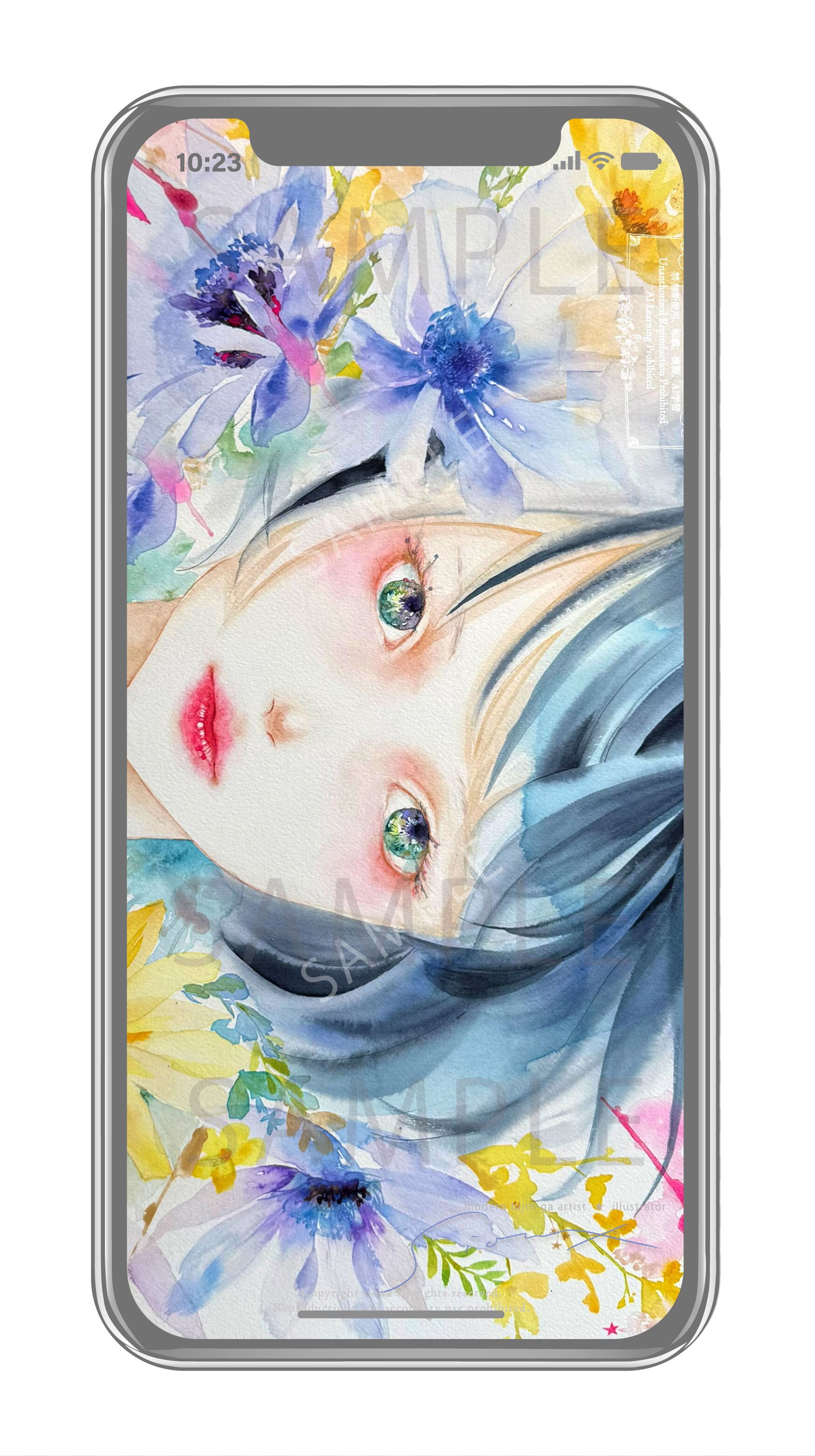 スマホ用壁紙・digital] sioux水彩美人画 ✳︎ [joy]水彩の彩る花