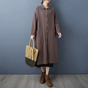 TEXTURED COLLARED BUTTONED SLEEVE MIDI COAT M-18145