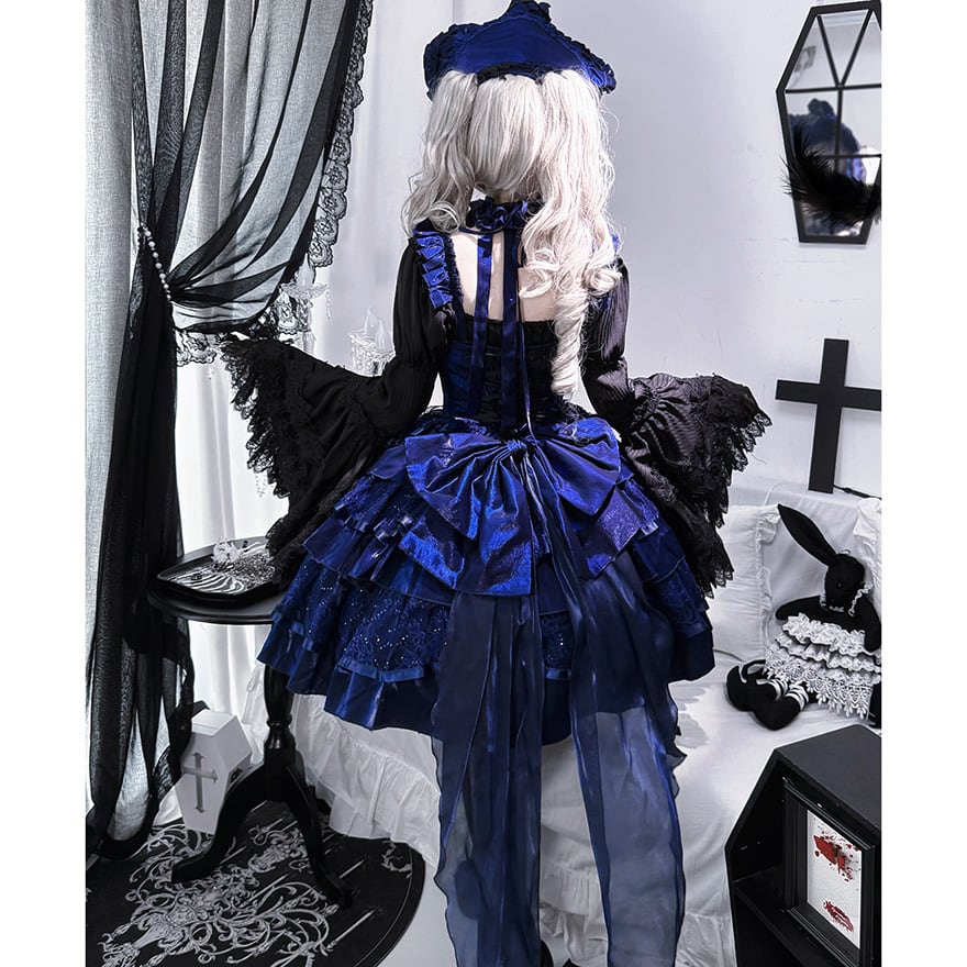 大人ゴシック セットアップ 青薔薇×夜蝶ドレス 姫袖シャツ×JSK｜WithU