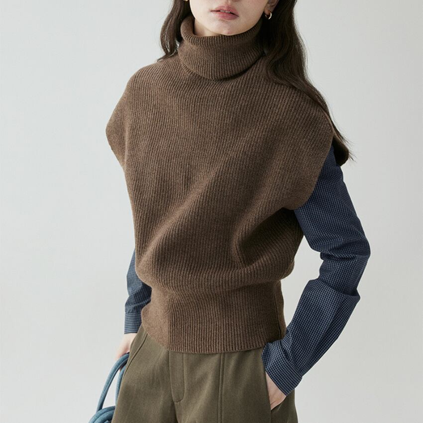 turtleneck knit vest　J00299