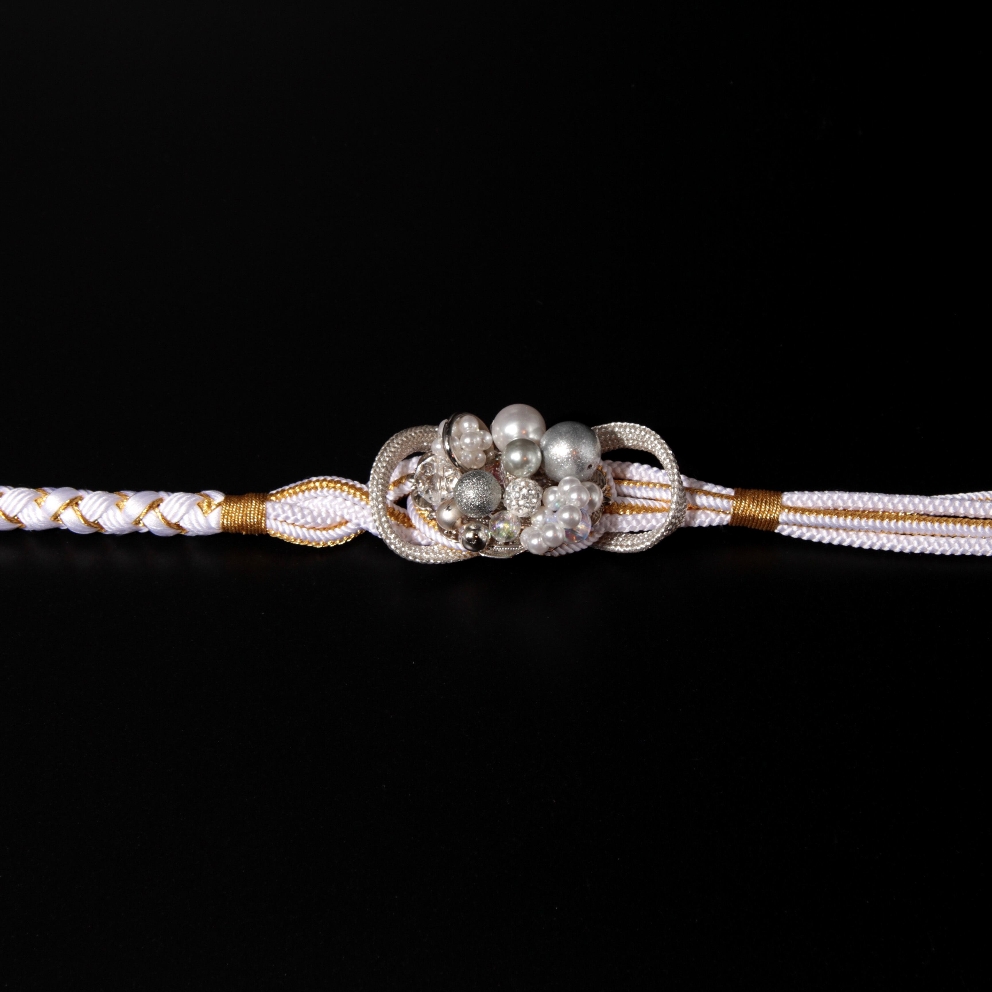 新品・未使用 帯締め【ホワイト×ゴールド】帯飾り アクセサリー