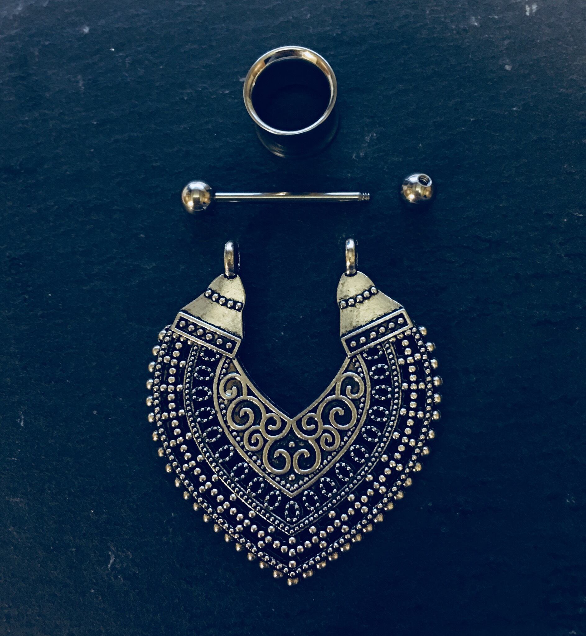 0G 8mm 1pc ストレートバーベル フレア トンネルピアス付き