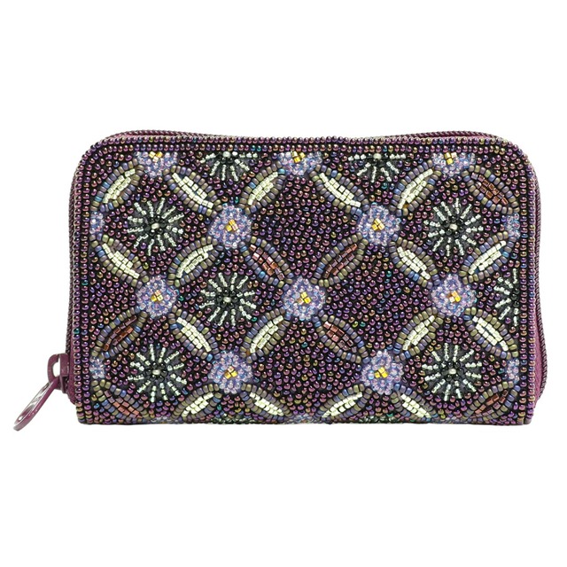 ビーズ刺繍ラウンド小財布(#099 紫やぶれ七宝柄)