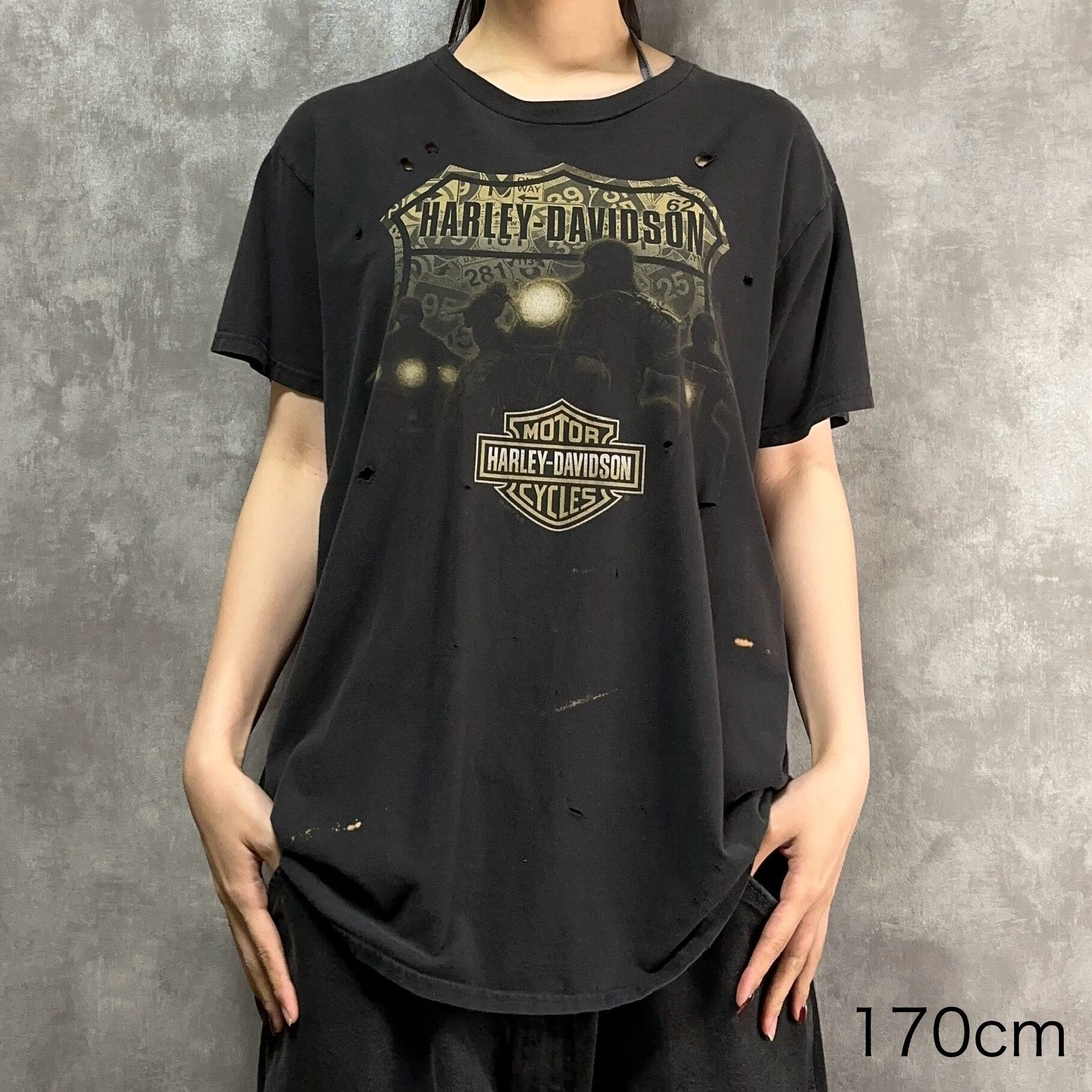 ハーレーダビッドソン イラストプリント ダメージリメイク 半袖Tシャツ 両面プリント】 ハーレーダビッドソン 半袖Tシャツ M dp5779 | 古着屋dp