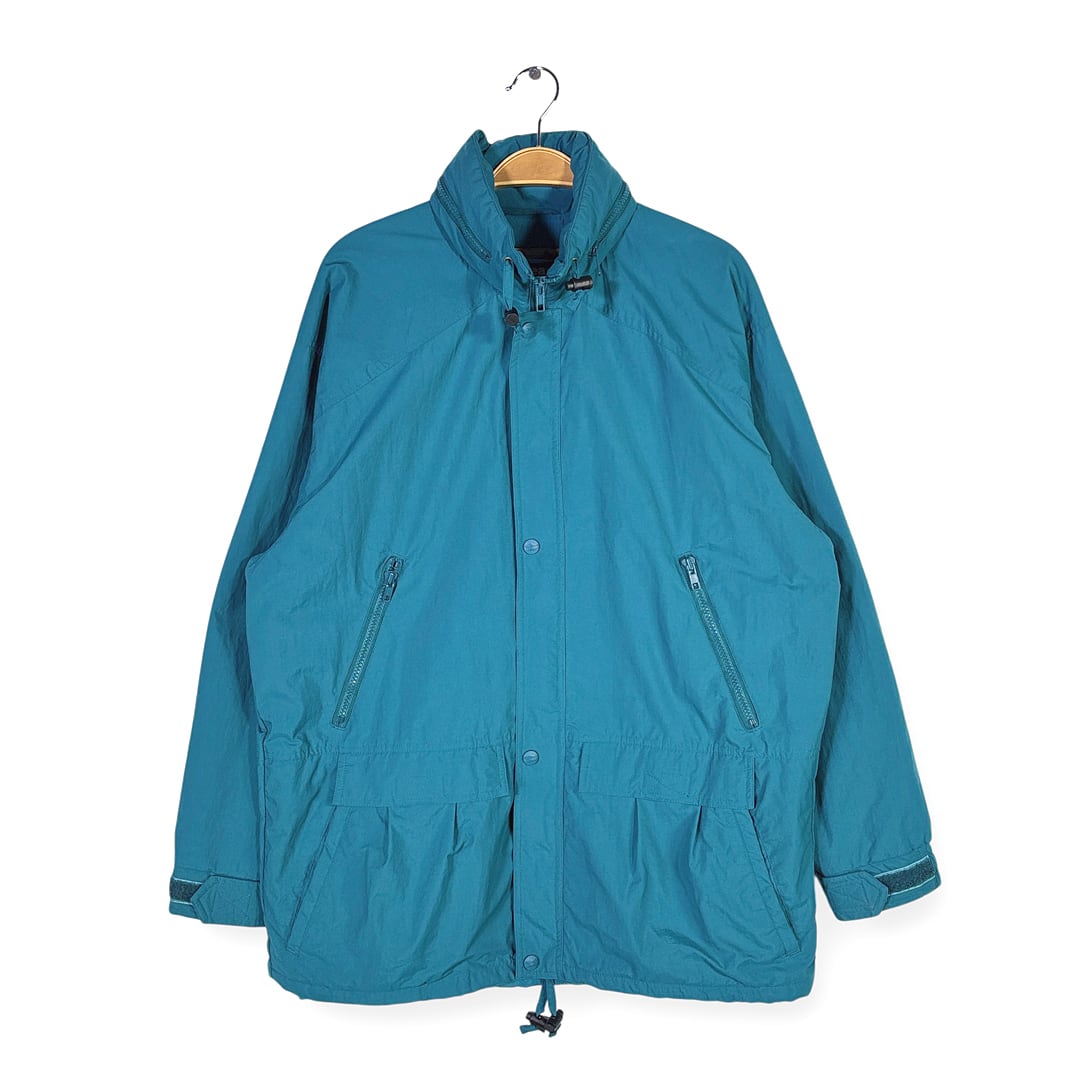 80s 90s エルエルビーン ヴィンテージ ナイロンジャケット マウンテンパーカー フード収納 エメラルドグリーン L.L.BEAN サイズM相当 古着 DD0497