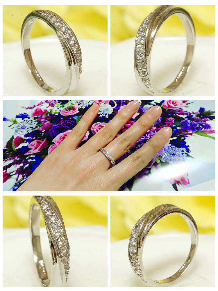 18K RGP プラチナ ダイヤ CZ ハーフ エタニティ リング yu774e