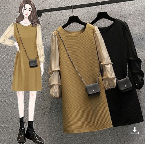 【大きいサイズL-4XL】【秋冬新作】ファッションワンピース♪ブラック/カーキ2色展開◆#sedmvm-2601017