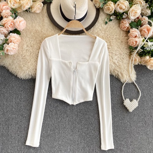 トップス カットソー 長袖 無地 ショート丈 大人可愛い カジュアル シンプル 春秋 お出かけ デート 女子会 ハイウエスト