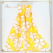 フラダンス 衣装 ワンピース ドレス イエロー系 チューブトップ リボン ハイビスカス柄 かわいい 華やか 鮮やか 明るい 元気 黄 橙 白 ダンス衣装 ハワイアンダンス レディース ハワイアン アロハ ハワイアンプリント フラ ダンス レッスン 練習