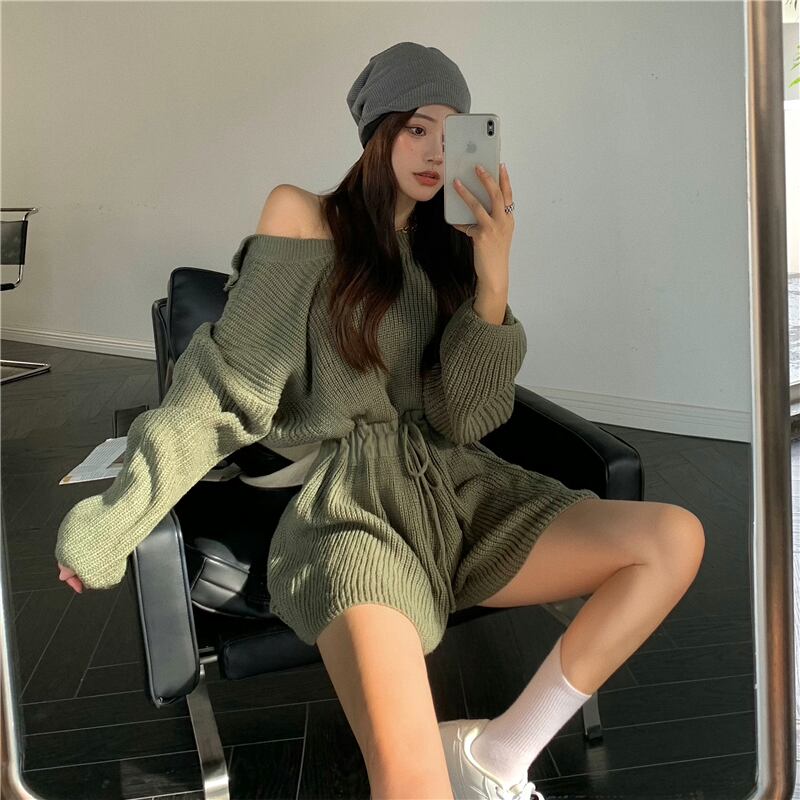 オータムセーター ジャンプスーツ オールインワン 長袖スリーブルーズウェストショーツ ロング 秋物 ブルマー ガールズファッション75961110919