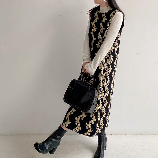 Flower jacquard sleeveless dress　2litr06027