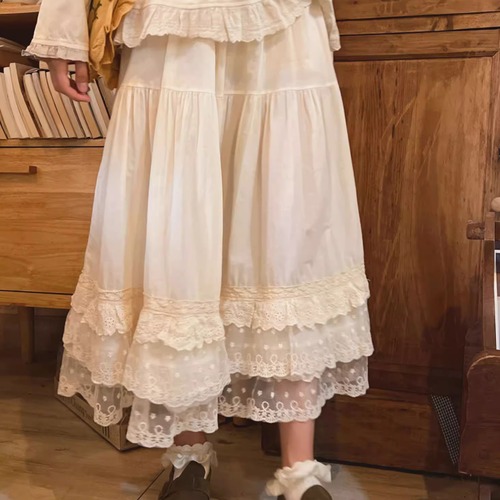 2色／レースギャザーインナースカート ・8537