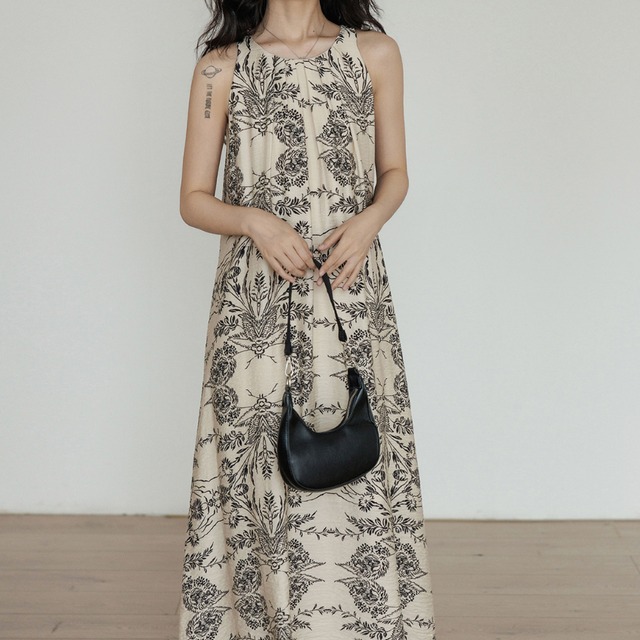 back open print a-line dress L0502