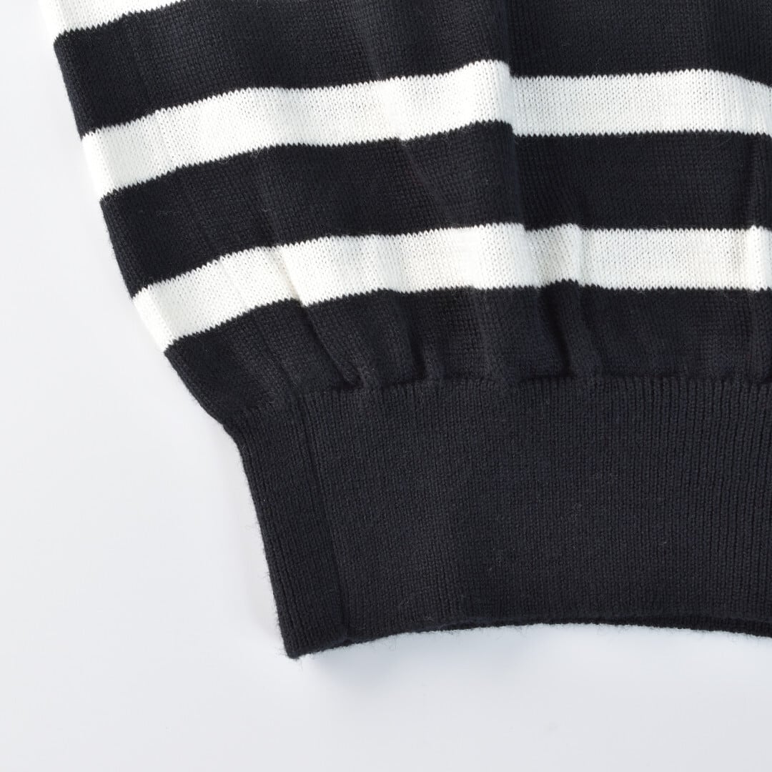 atelier naruse アトリエナルセ コットンウールボーダーニット・ブラック x レッド 袖口の配色がベーシックなボーダーニットのアクセント【送料無料】