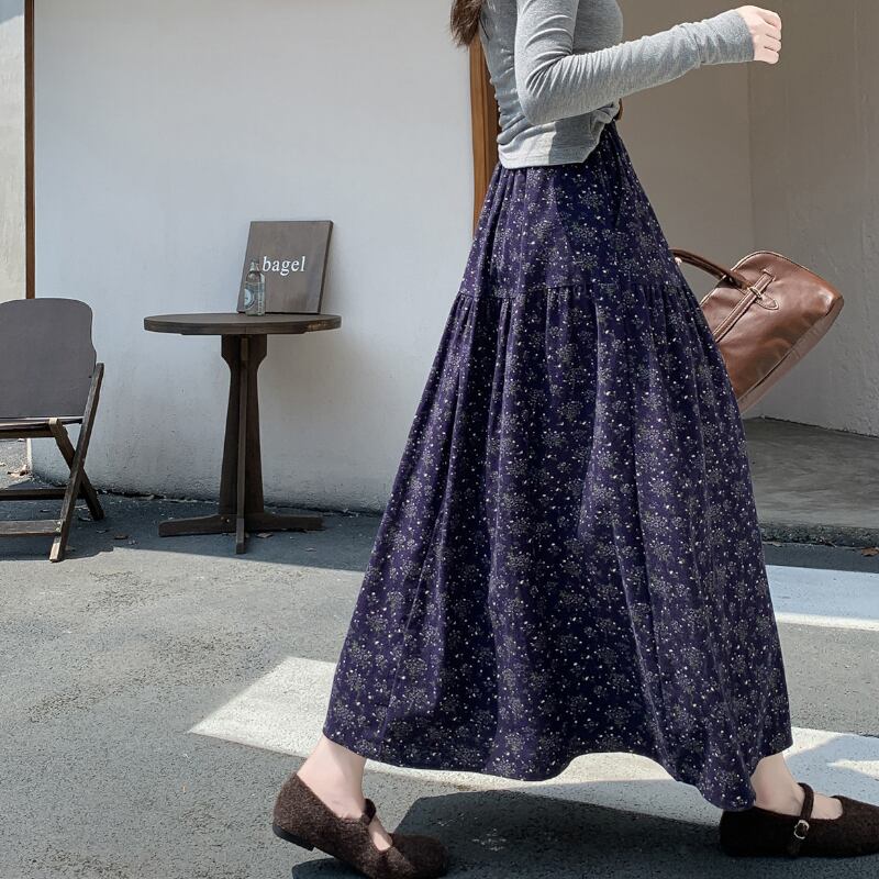 Classic Fine Floral Corduroy Skirt S0400
