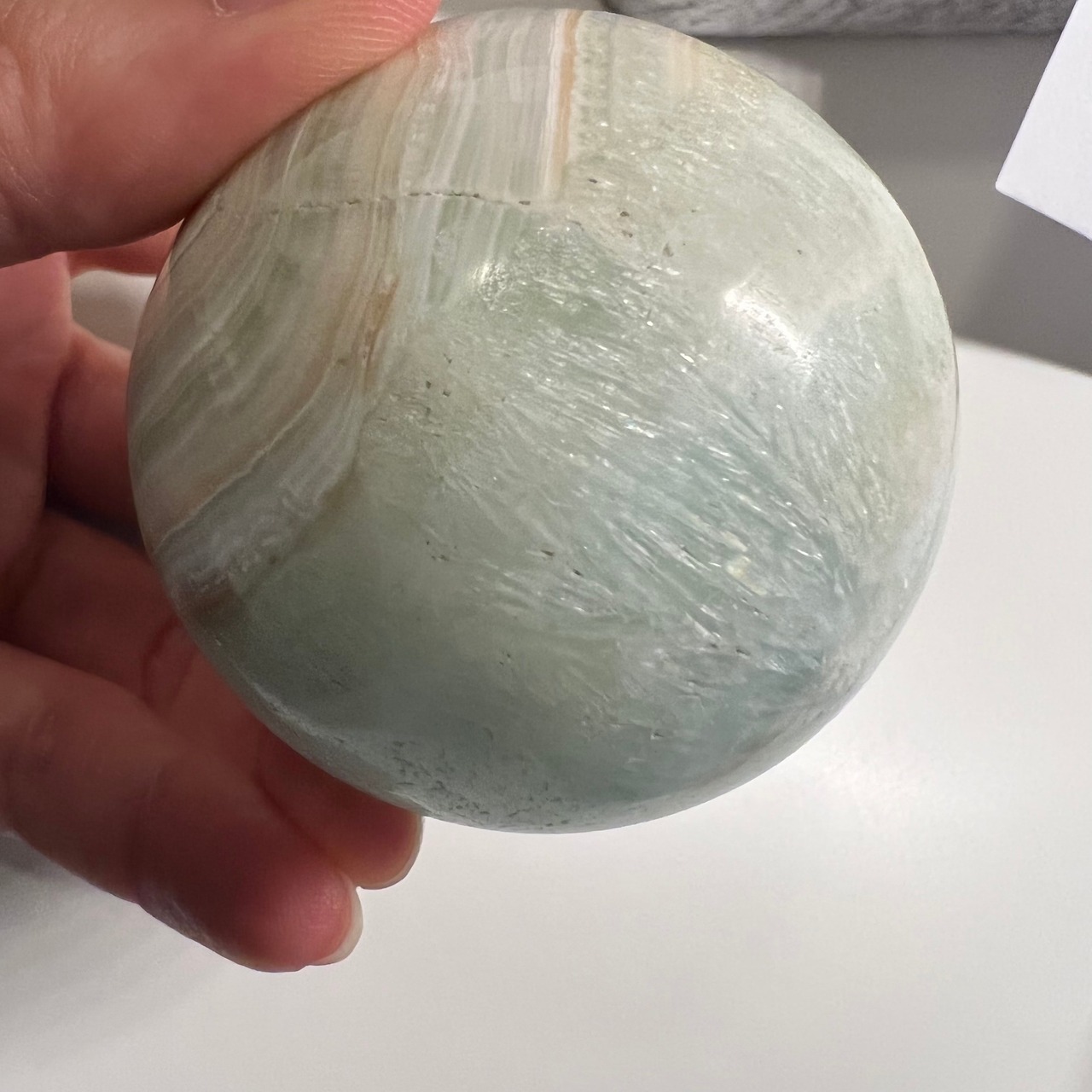 ピスタチオカルサイト＊スフィア＊天然石丸玉＊天然石インテリア＊置き物＊SP28