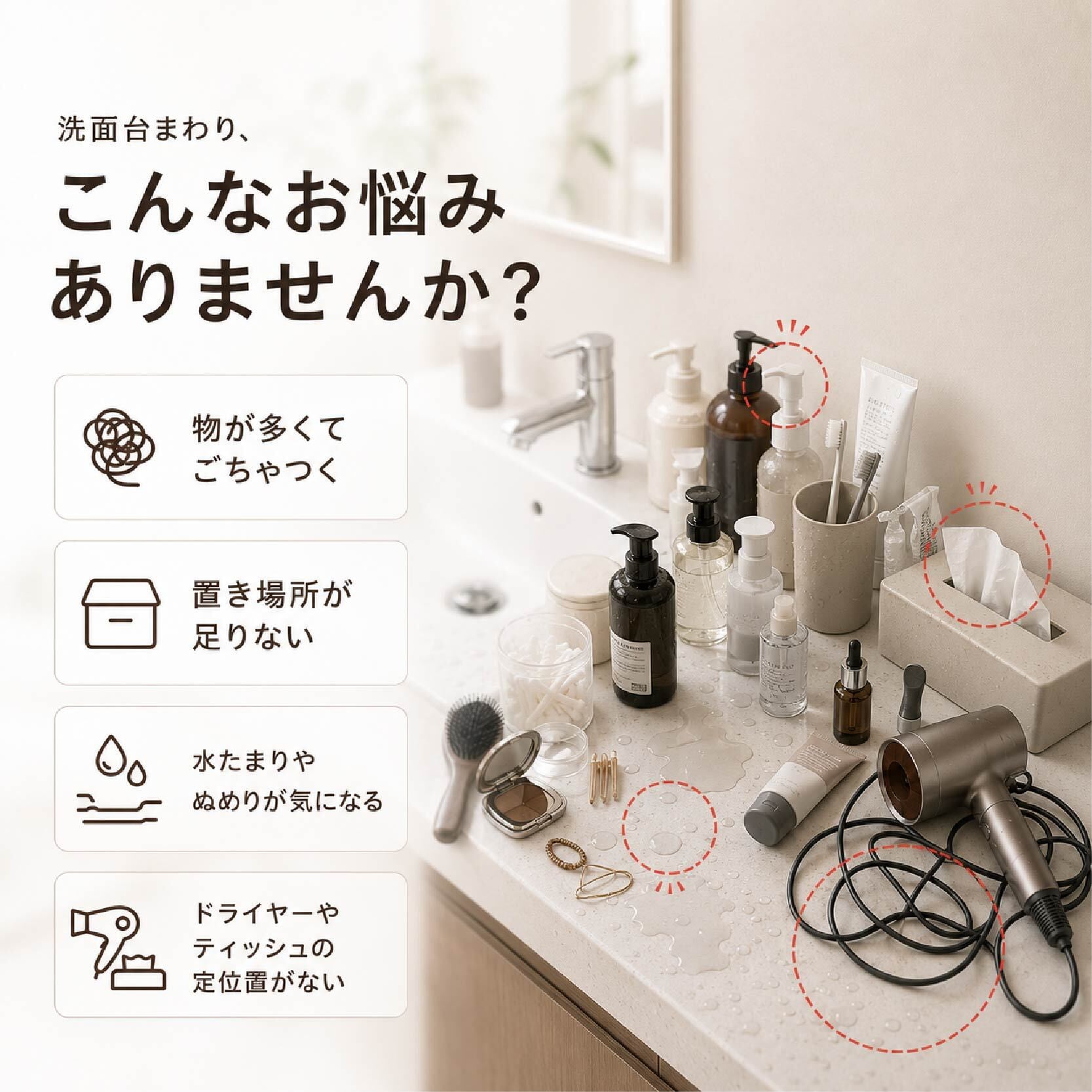 HY 595 . ウォール収納ラック 穴あけ不要 壁掛け収納ラック 洗面台収納