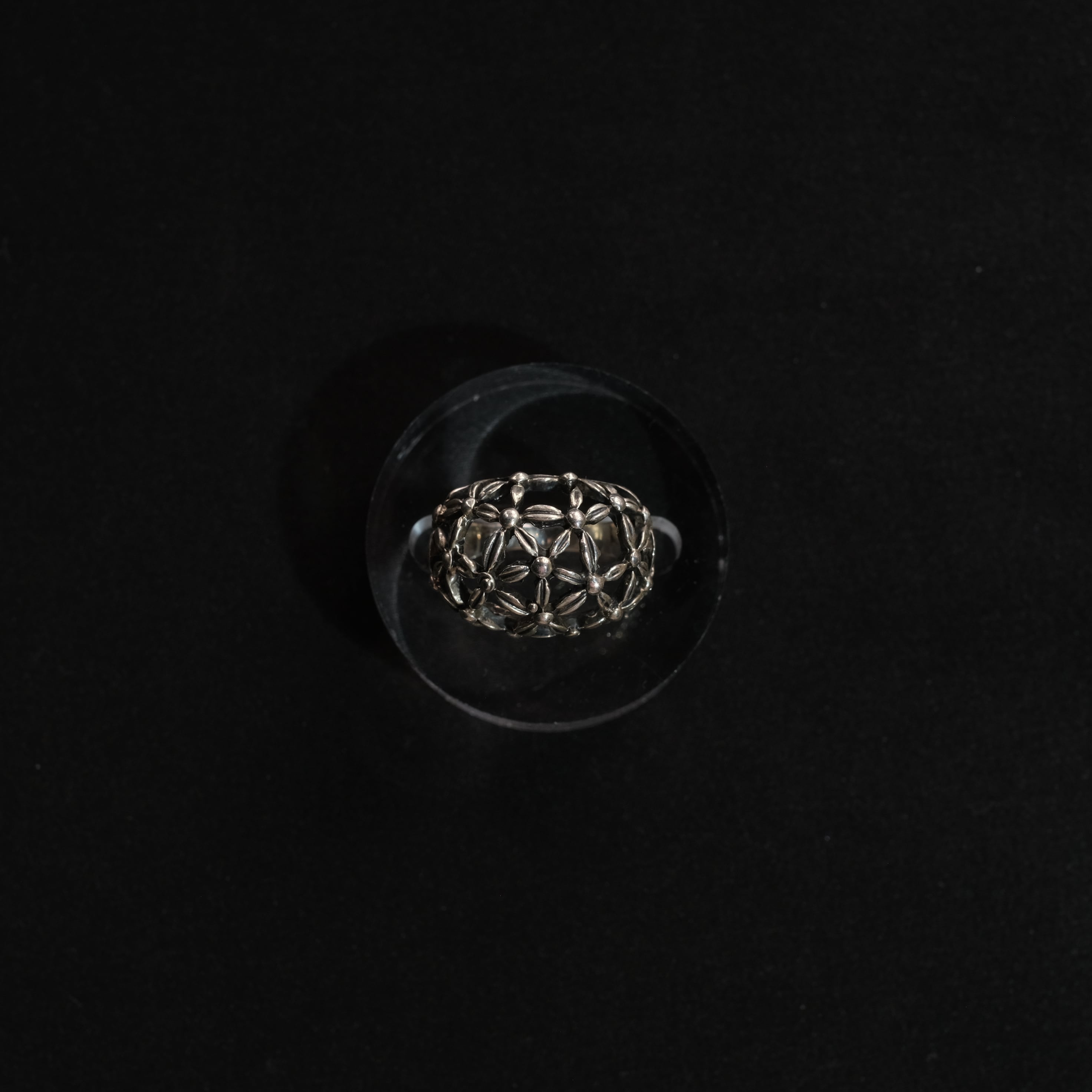 Mexican Jewelry/Silver925 透かしフラワーデザインリング/燻し仕上げ/16号